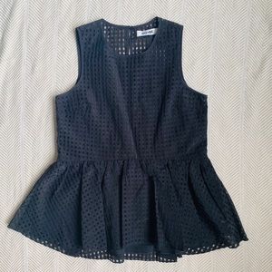 DO+BE black peplum top with sheer check detail
